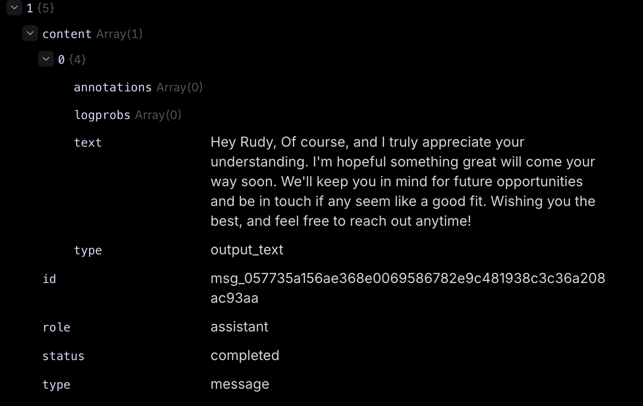 Agent output example