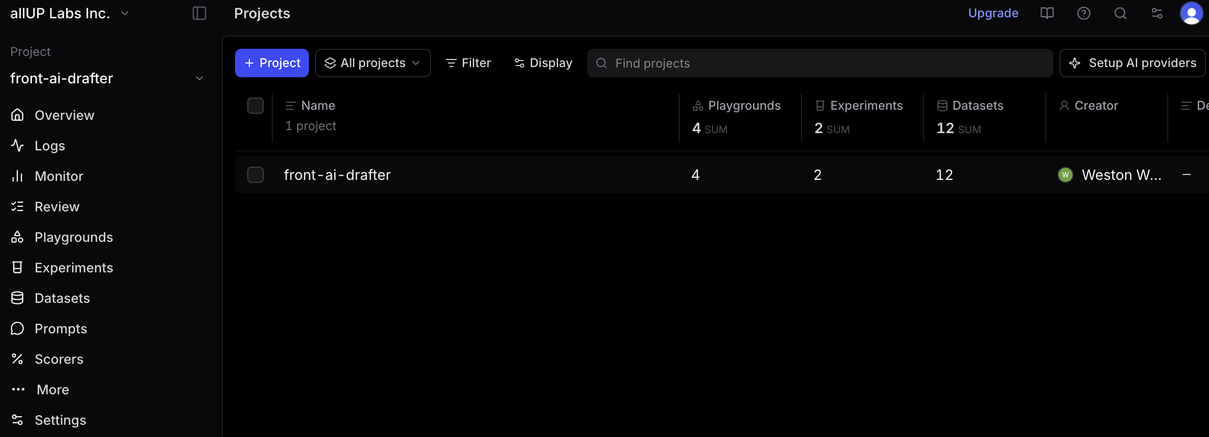 Braintrust dashboard