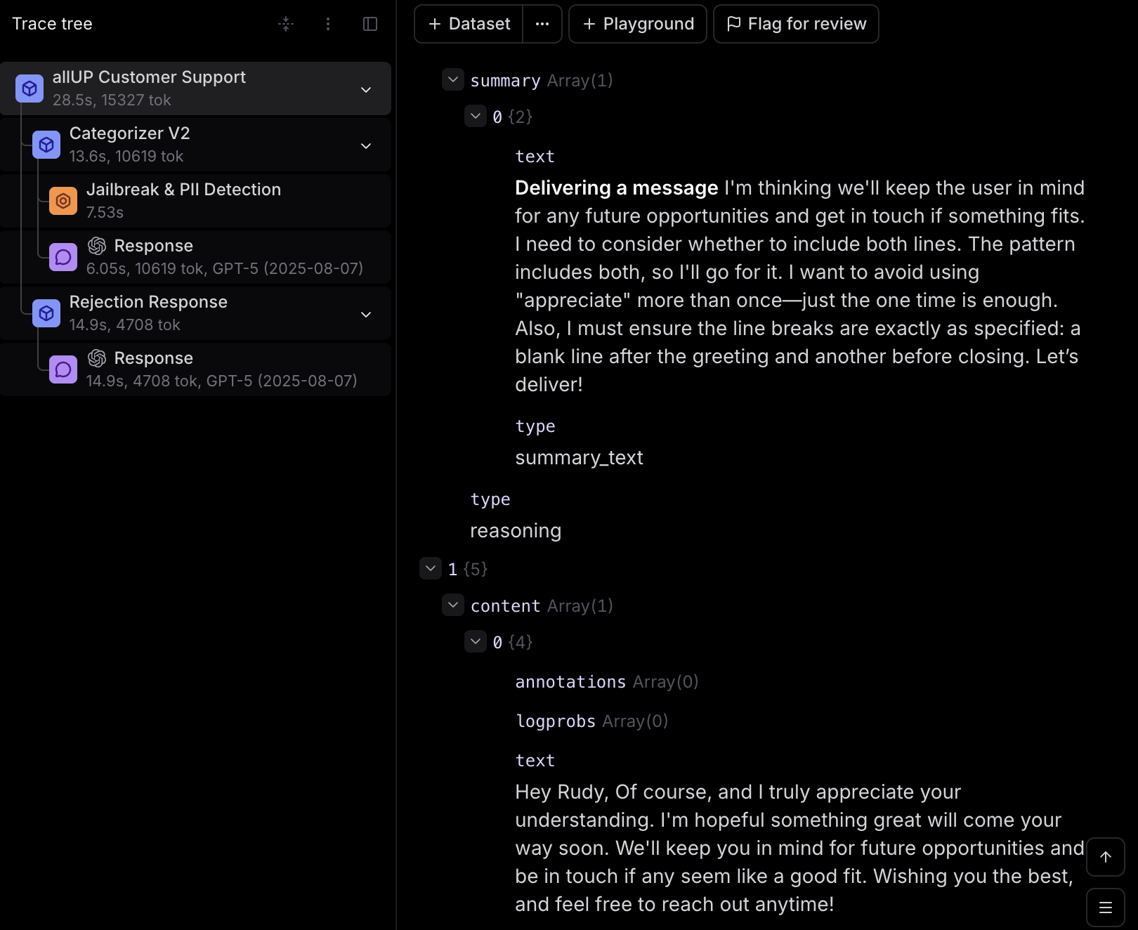 Agent thinking thoughts when writing draft