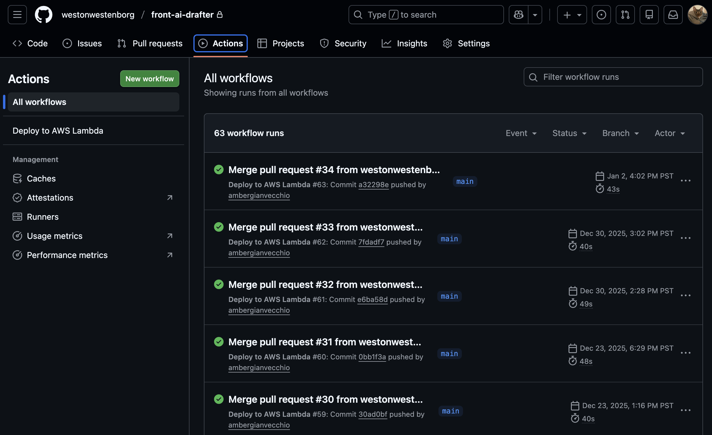Pull request history