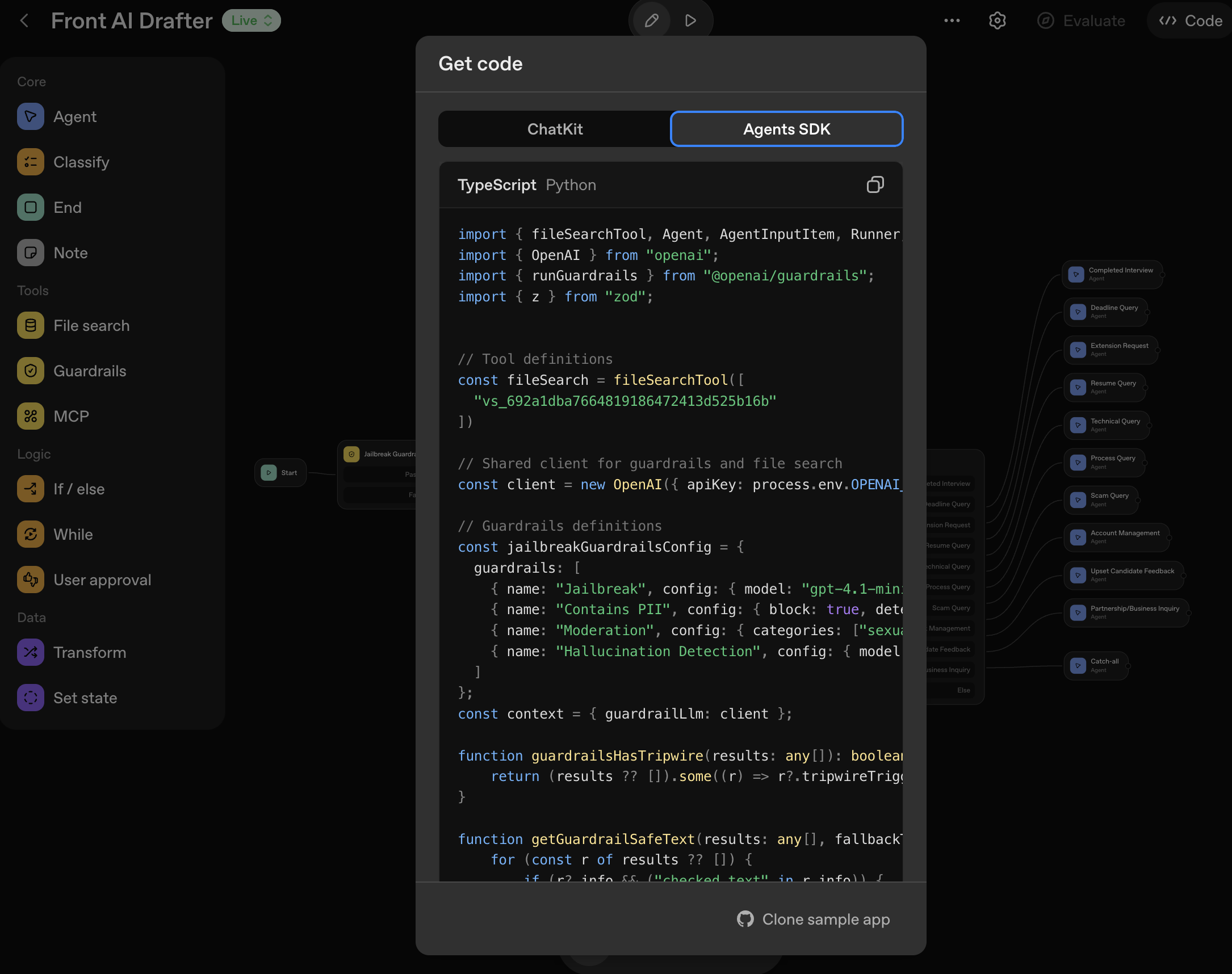 Agent TypeScript code